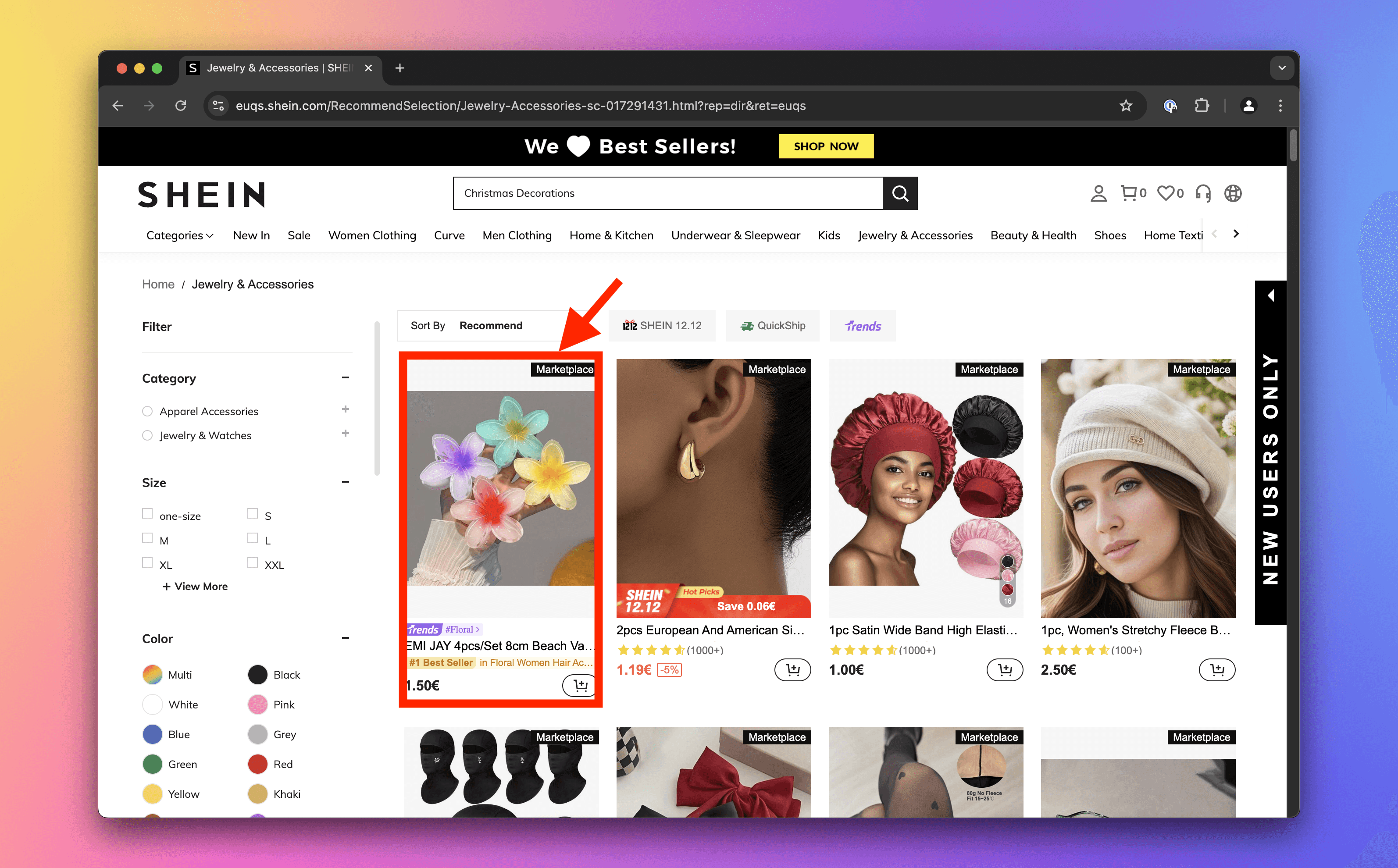 Products in Shein's Jewelry &amp; Accessories category